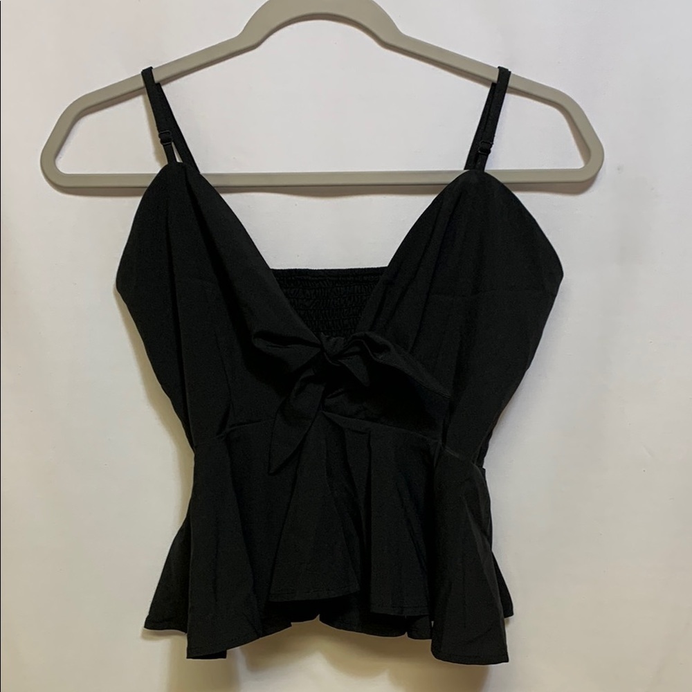 SHEIN Black Cropped Tie Front Peplum Camisole